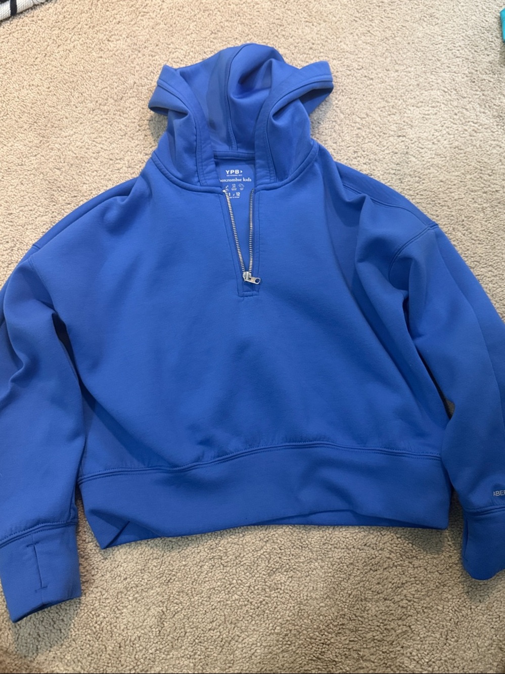abercrombie kids royal blue zip hoodie with gold zipper